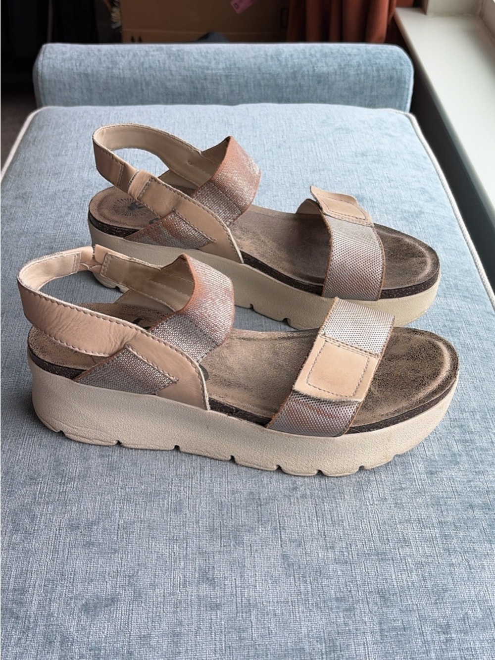 OTBT Nova Platform Wedge Sandals Metallic Shoes Slides